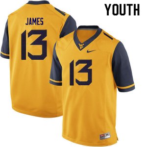 Youth West Virginia Mountaineers NCAA #13 Sam James Gold Authentic Nike Stitched College Football Jersey OU15P88BZ